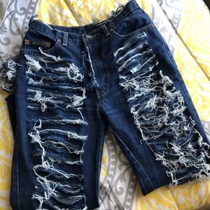 Distressed mom jeans
